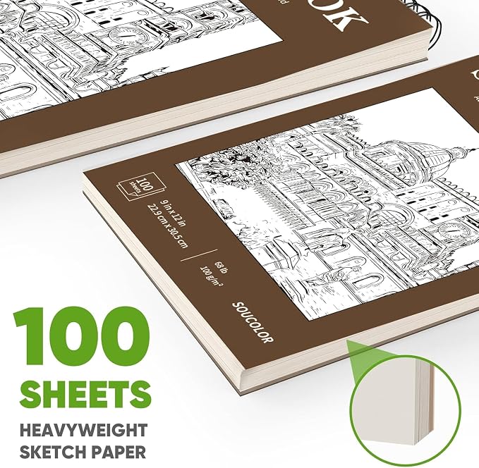 Soucolor Sketch Book 9x12, 100 Sheets Drawing Pad, Art Sketchbook - Image 2