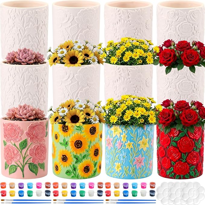 Zubebe 12 Pcs Paint Your Own Ceramic Pots Bulk Unfinished Succulent Pots Craft by Zubebe