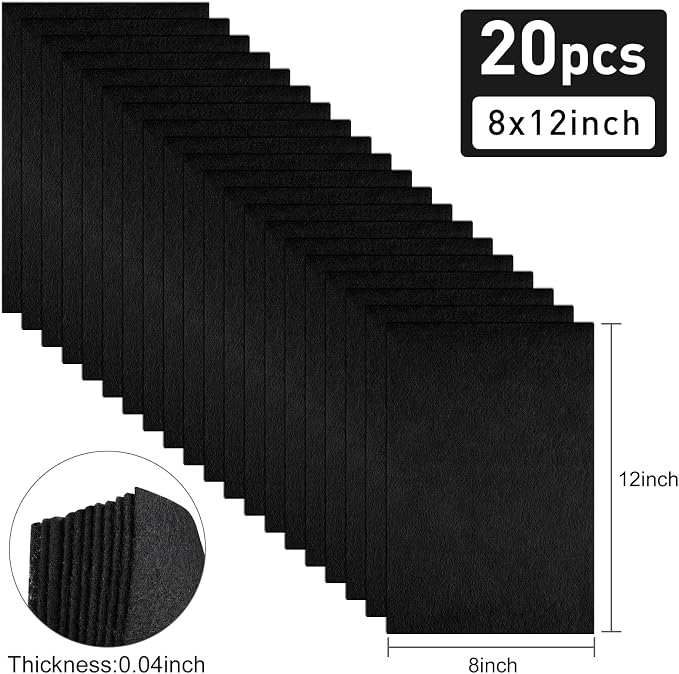 20 Pcs Black Felt Fabric Sheet 8" x 12" Assorted Color Felt Fabric Sheets - Image 2
