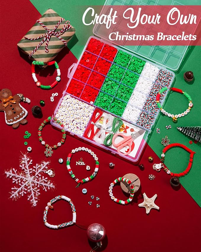 Goldwise Christmas Friendship Bracelet Kit-Christmas Clay Beads and White - Image 2
