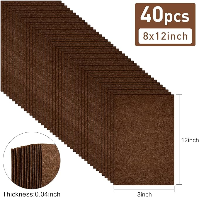 40 Pcs Brown Soft Felt Fabric Sheet 8" x 12" Assorted Color Felt Fabric Sheets - Image 2