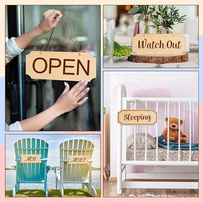 15 Pieces Unfinished Hanging Wood Sign Rectangle Blank Hanging Decorative Wood - Image 6