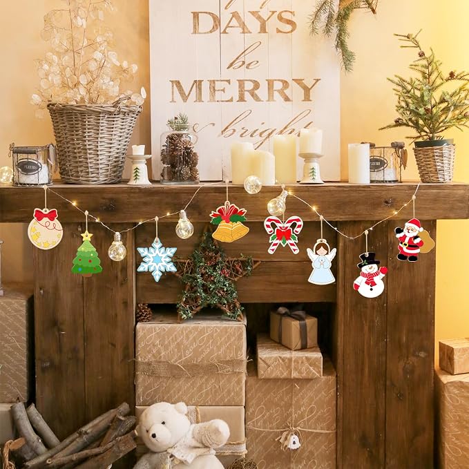 80PCS Wooden Christmas Ornaments to Paint, 8 Styles DIY Blank Unfinished Wood - Image 3