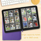 360 Cards Ringless 9-Pocket Side Loading Trading Card Binder, PU Zipper Fixed - Image 6