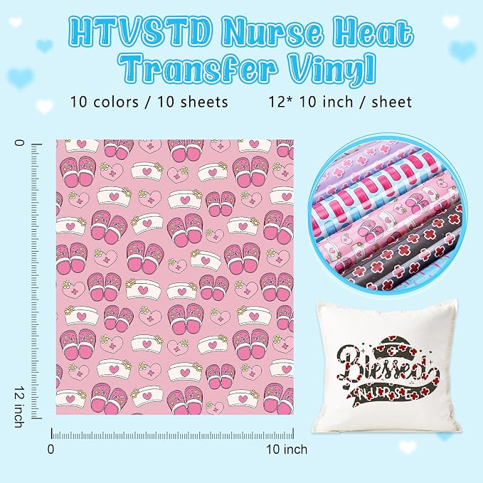 HTVSTD Nurse HTV Heat Transfer Vinyl 10 Sheets 12×10in Iron on Vinyl | Nurse - Image 2