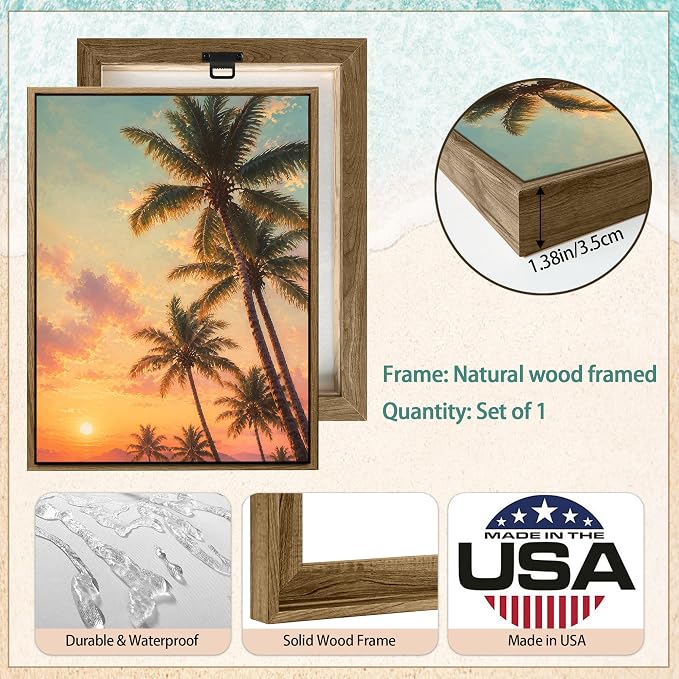 Pastel Sunset Palm Tree Canvas Wall Art Tropical Summer Beach Sunset Painting - Image 4