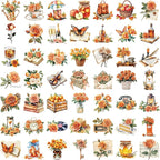 50 Pieces Vintage Orange Rose Floral Transparent Stickers - Image 2