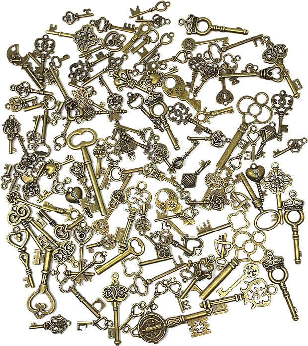 125 PCS Vintage Skeleton Key Set Charms, JIALEEY Mixed Antique Style Bronze - Image 5