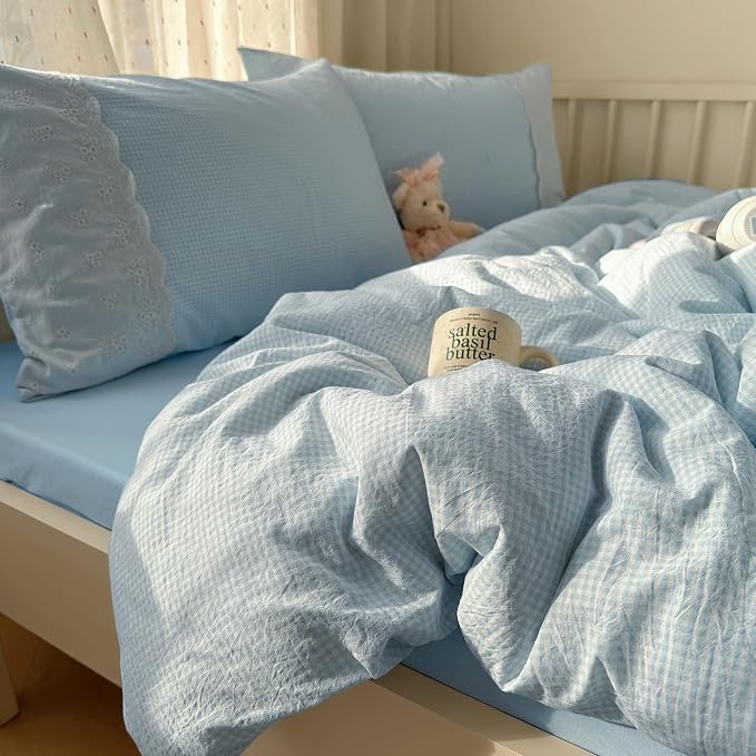 mixinni Blue Gingham Duvet Cover Twin Size - Image 9