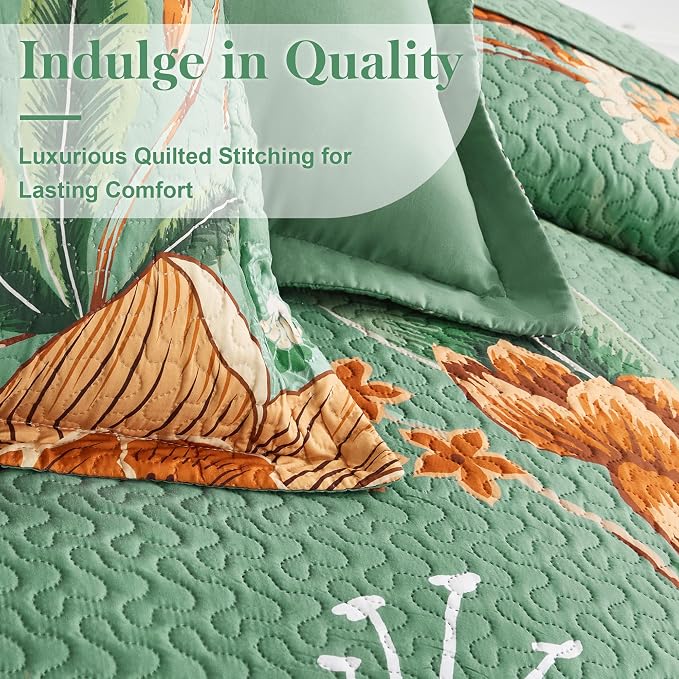 Tyrot 3 Piece Sage Green Boho Floral King Size Quilt Sets Farmhouse Botanical - Image 4