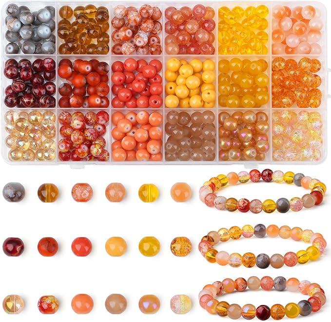 DUQGUHO 8mm Orange Beads for Jewelry Making Orange Glass Beads for Crafts by DUQGUHO