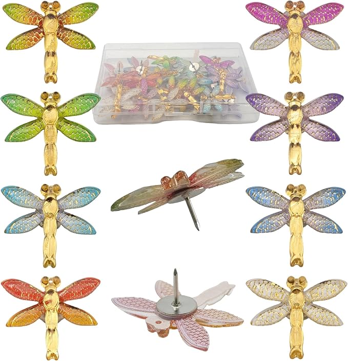 30 Pcs Colorful Resin Dragonfly Push Pins, Insect Thumb Tacks by GYGhaoho