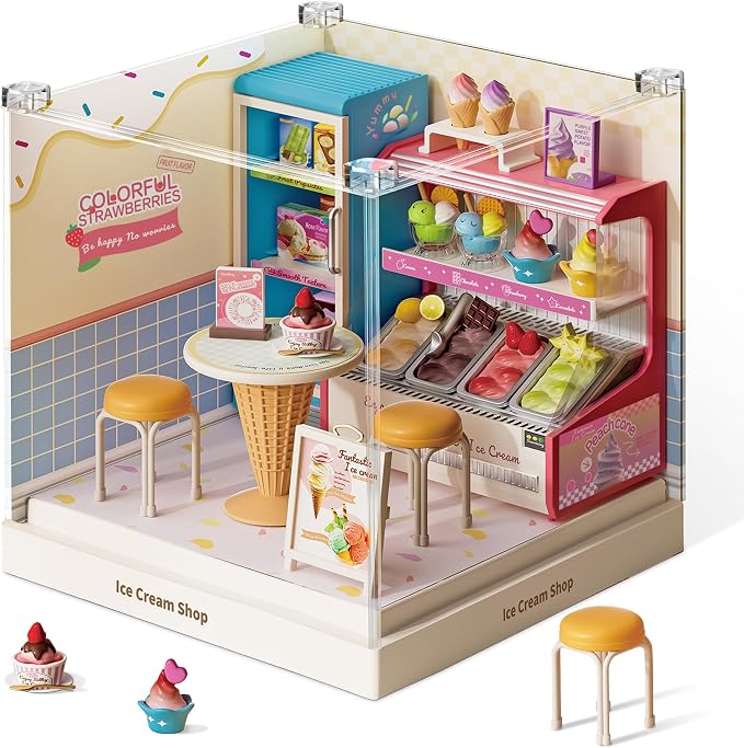 Ice Cream Shop Miniature House Kit, Plastic DIY Dollhouse by BeepZipp