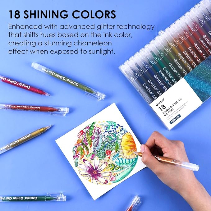 Grabie Jumbo Glitter Gel Pens Set of 18, Metallic Sparkle Gel Ink Pens - Image 5