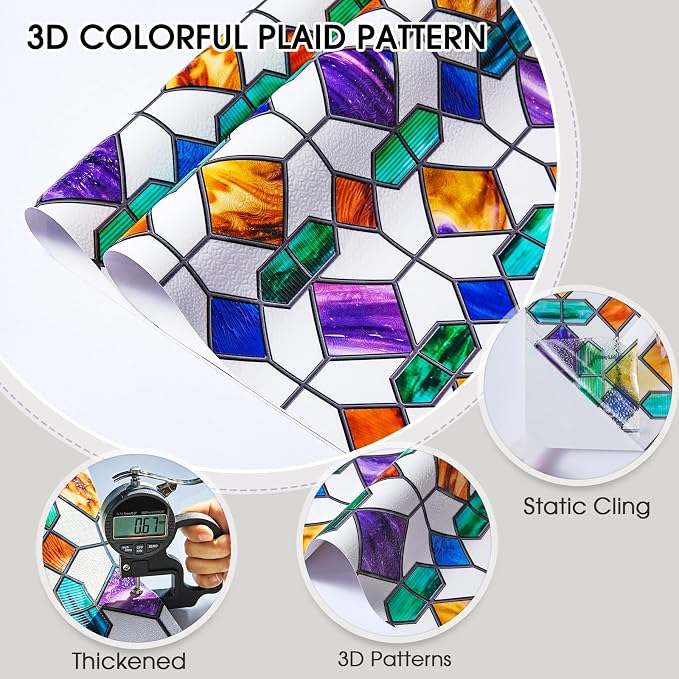 Windimiley Stained Glass Window Privacy Film:3D Colorful Geometric Decorative - Image 7