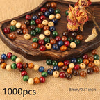 DAHI 1000PCS Colorful Wooden Beads 8mm Assorted Macrame Wooden Loose Spacer - Image 2