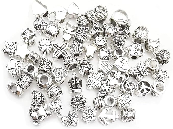 55pcs Assorted Alloy European Large Hole Beads Metal Spacer Charms Bead - Image 3