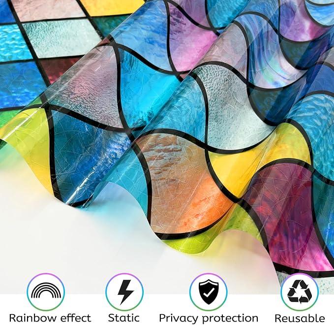 QHY Sunshine Colorful Rainbow Stained Glass Window Film Non-Adhesive Window - Image 4