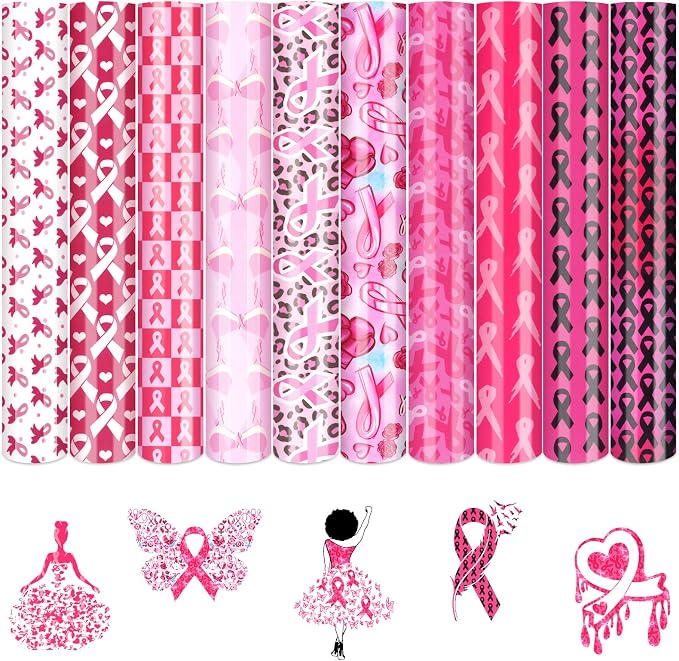 Tintnut Pink Ribbon Heat Transfer Vinyl, 10 Sheets 12×10in Iron on Vinyl | by Tintnut