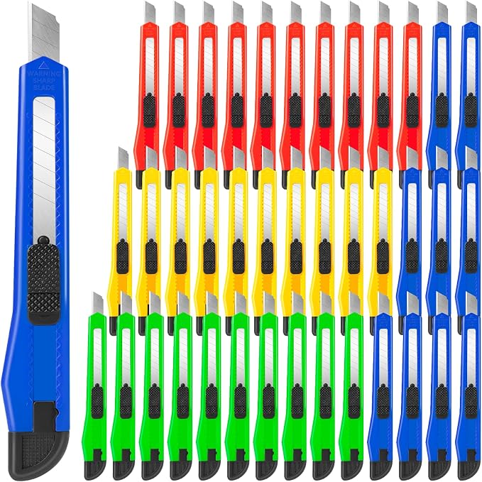 40 Pack Utility Knife Box Cutter Retractable, 9mm Snap-Off Box Cutters by TIFICAL