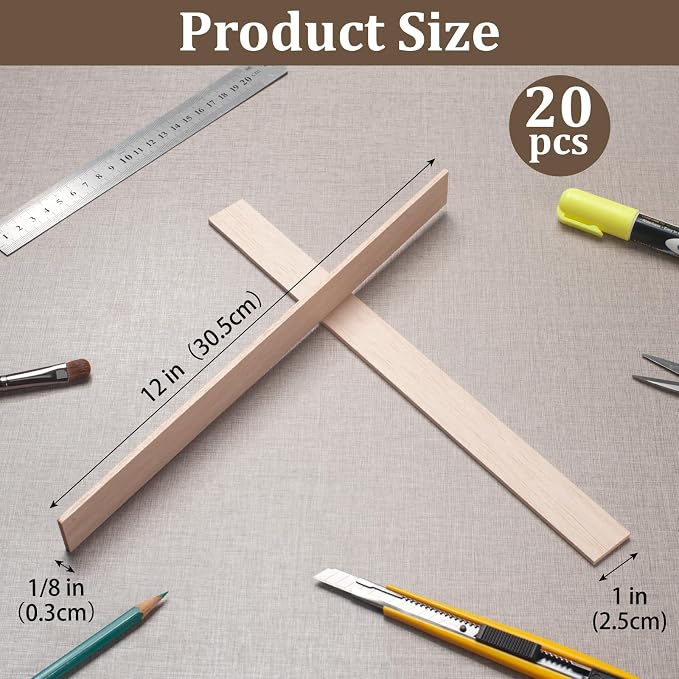Balsa Wood Sticks, Balsa Wood Strips 1/8" × 1" × 12", Wooden Sticks - Image 3