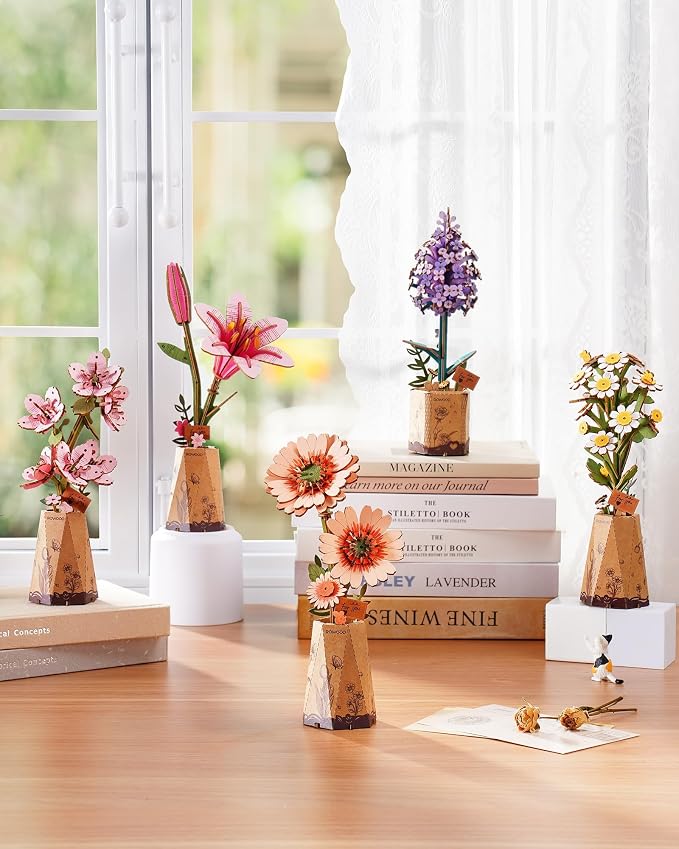 rowood 3D Puzzles for Adults, Mother's Day DIY Wooden Flower Building Set Craft - Image 4