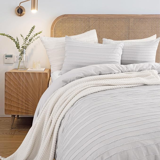 NEXHOME PRO Duvet Cover Queen, Light Grey 3 Pieces Boho Tufted Duvet Cover Set - Image 2