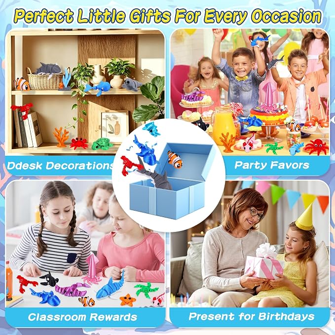ywevyezc 25 Pcs 3D Printed Ocean Animals Set, Flexible Articulated Mini Sea - Image 6