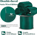 HUIHUANG Hunter Green Satin Wired Ribbon 2.5 inch Dark Green Wire Edge Ribbon - Image 2