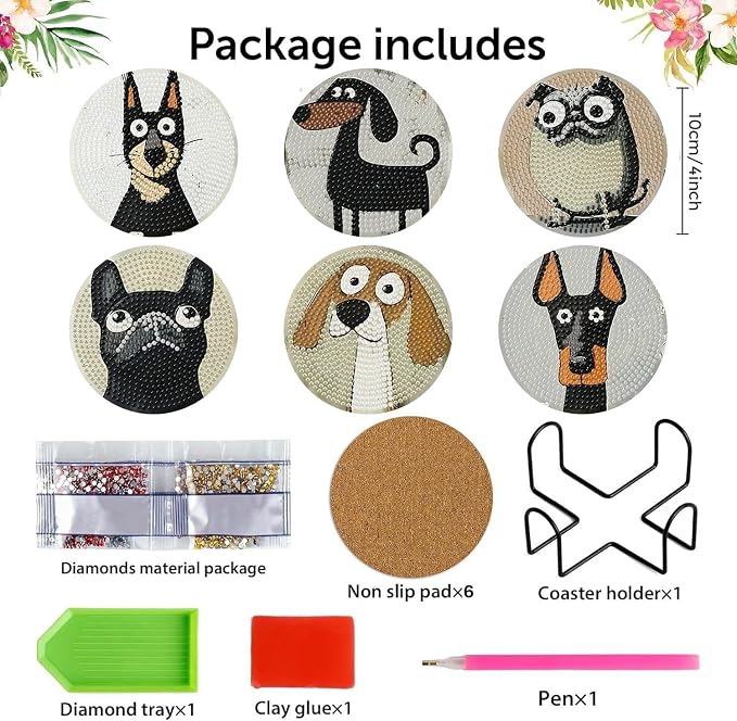 ijbnhd 6 Pcs Dog Diamond Painting Coasters Kits - Image 3