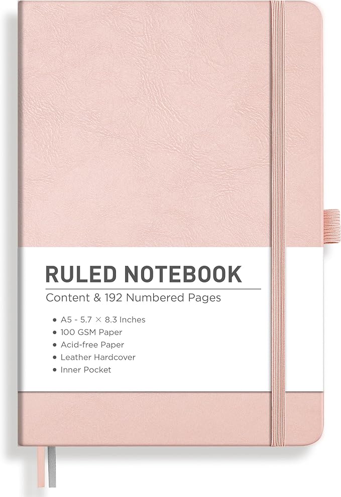 RETTACY Lined Journal Notebook, 192 Numbered Pages, A5 Size | Leather Hardcover by RETTACY