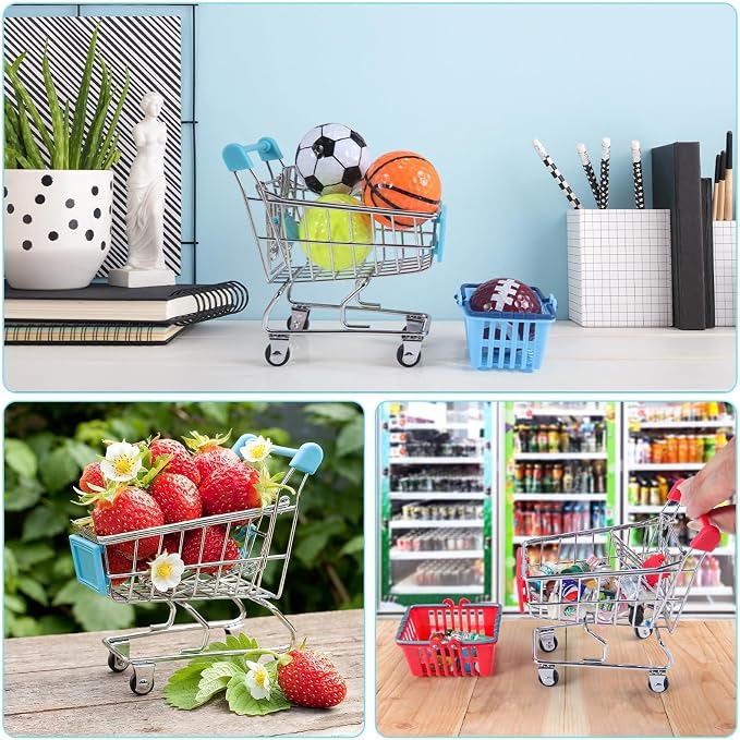 134pcs Mini Shopping Cart Basket Miniature Food Drink Bottle Supermarket Metal - Image 4