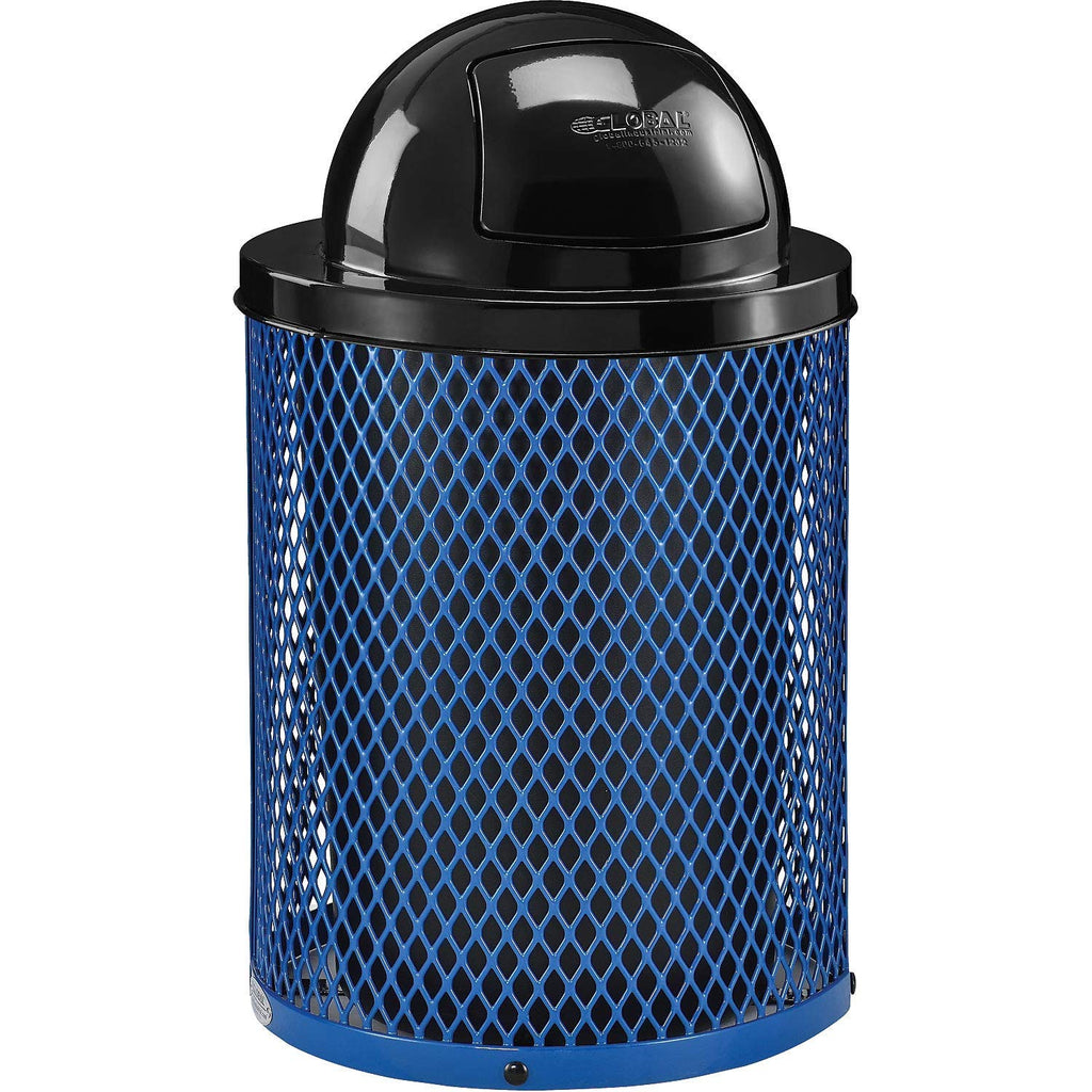 Global Industrial 36 Gallon Outdoor Steel Trash Can with Dome Lid, Plastic Liner and Anchor Kit Included, 23-1/2" Diameter x 40" H, Powder Coat Finish, Unassembled, Blue