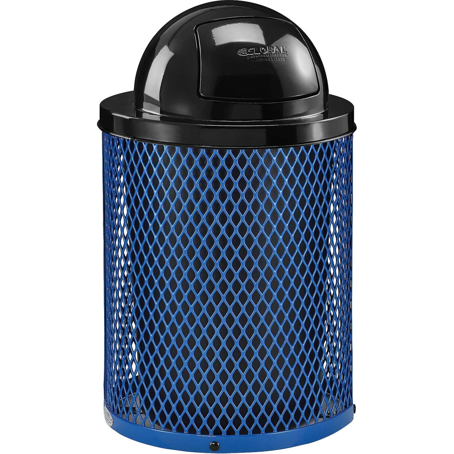 Global Industrial 36 Gallon Outdoor Steel Trash Can with Dome Lid, Plastic Liner and Anchor Kit Included, 23-1/2" Diameter x 40" H, Powder Coat Finish, Unassembled, Blue