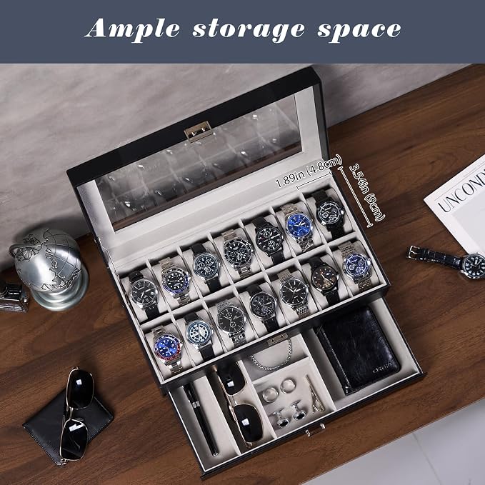 ProCase Watch Box, 14 Slot Mens Watch Case - Image 2