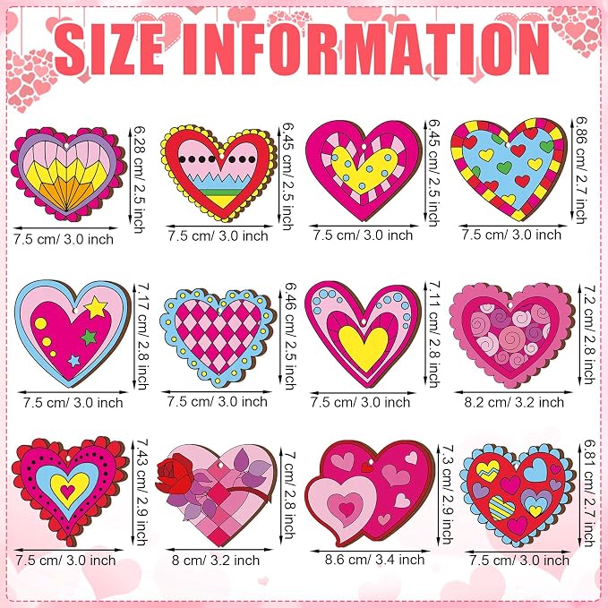 JellyArch 36 Pcs Valentine's Day Crafts, Wooden Heart Cutouts, Unfinished DIY - Image 4
