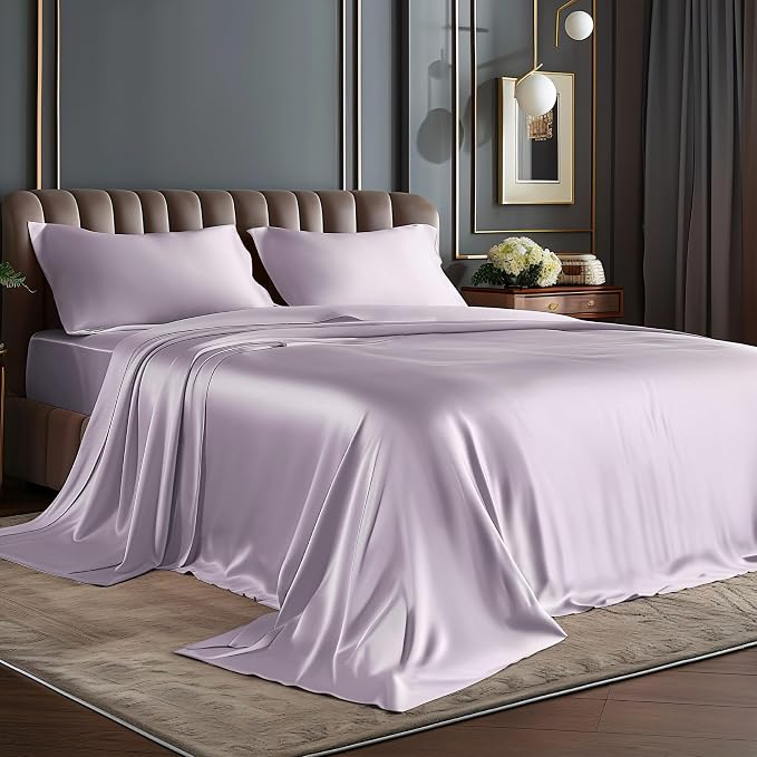 BEDELITE Satin Sheets Queen Size Bed Set, Luxury Soft Lavender Silky Sheets by BEDELITE