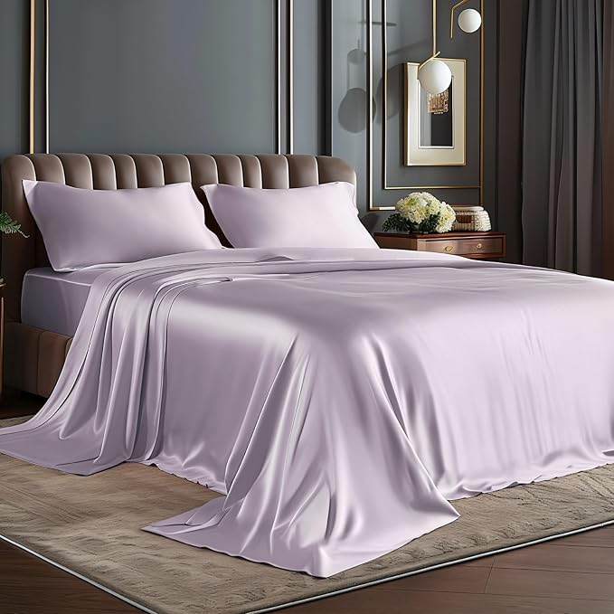 BEDELITE Satin Sheets Twin Size Bed Set, Luxury Soft Lavender Silky Sheets by BEDELITE