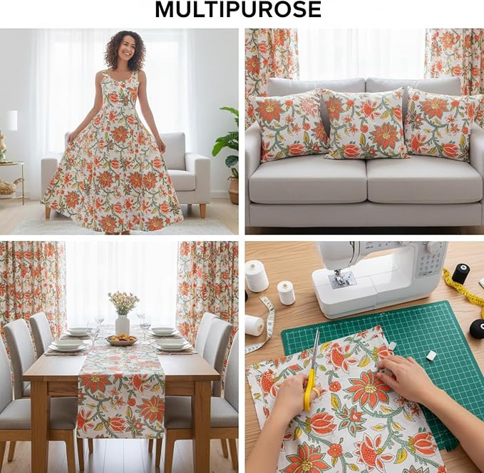 E-Tailor® Hand-Block Printed Pre-Cut Cotton Fabric Ideal - Image 4