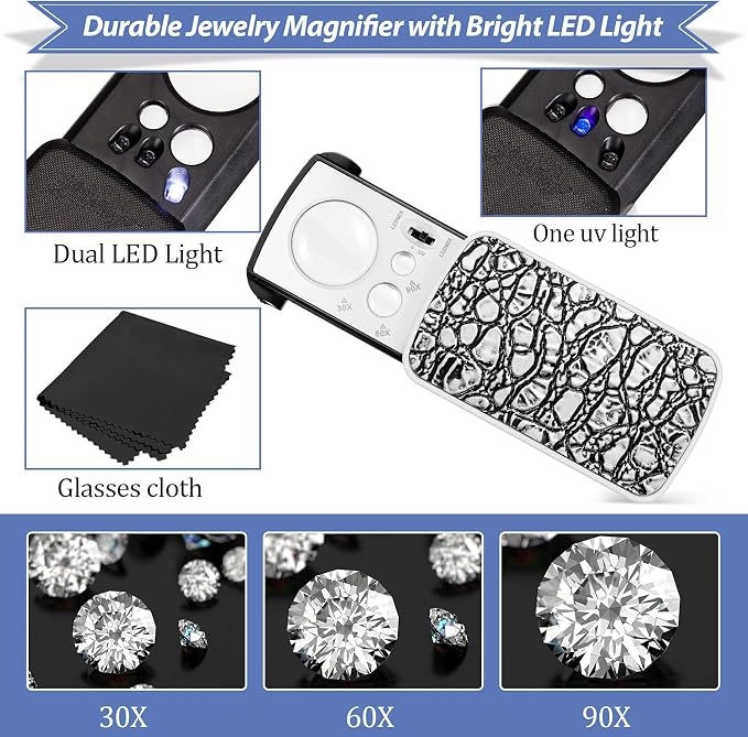 2 Pieces Jewelers Loupe 30X 60X 90X Illuminated Eye Loupe Magnifier Jewelry - Image 5