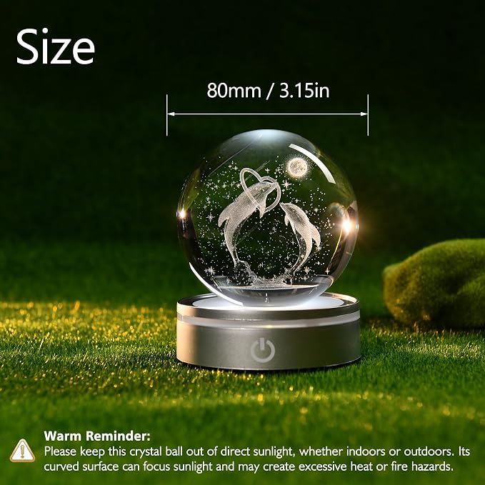 IFOLAINA 3D Dolphin Crystal Ball Night Lights Dolphin Lovers Gifts | Dolphin - Image 4