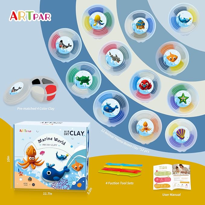 ARTPAR Air Dry Clay Kit for Kids, 12 Marine Animals‌ Modeling Magic Clay Set | - Image 2