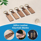 OMTech Wooden Keychain Blanks, Wood Key Chain Bulk, Unfinished Wooden Key Rings - Image 2