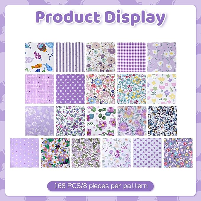 168 Pcs Purple Charm Packs for Quiltings, Cotton Quilting Fabric Bundles - Image 5