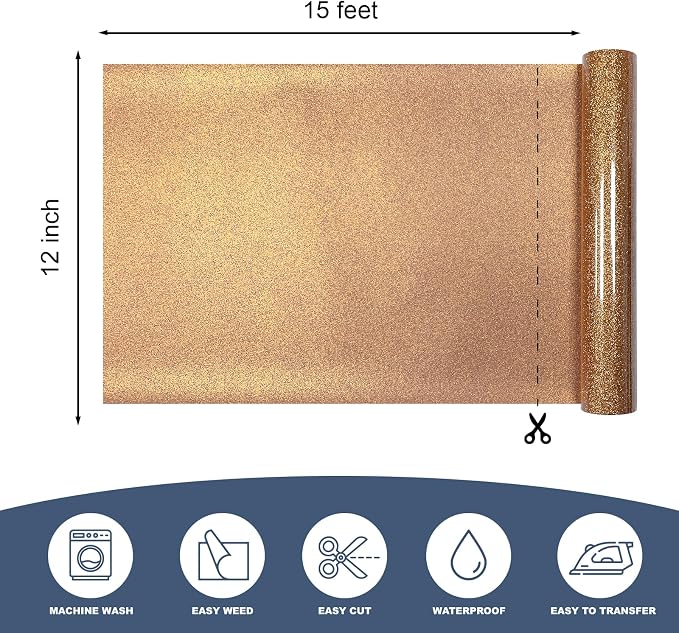 Bronze Glitter Heat Transfer Vinyl 12" x 15 ft HTV - Image 2