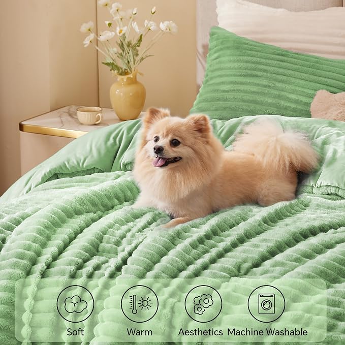 BEDELITE Fleece Twin Comforter Set -Super Soft & Warm Fluffy Green Bedding - Image 3