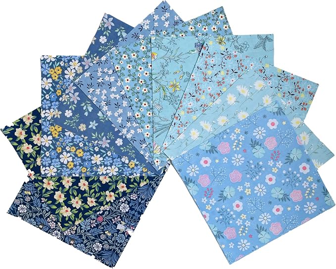 HANPATQUI 50PCS 8 x 8 inch Blue Printed 100% Cotton Fat Quarters Fabric - Image 2