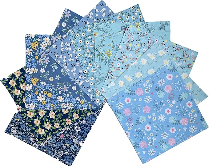 HANPATQUI 50PCS 5 x 5 inch Blue Printed 100% Cotton Fat Quarters Fabric - Image 2