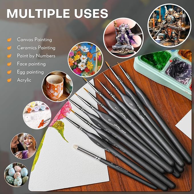 Golden Maple Miniature Paint Brushes Drybrush-10pcs Model Detail Paint Brush Set - Image 3