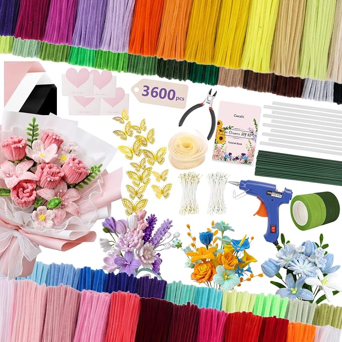 Cwczhi 3600 PCS Pipe Cleaner Flower Kit, 52 Colors Pipe Cleaners Craft | by Unknown